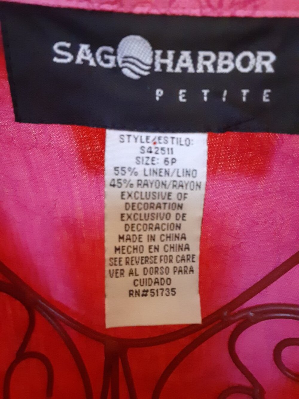 Sag Harbor SZ 6P Pink Floral Embroidered sequin Button up blouse Petite - Picture 3 of 12